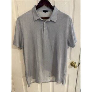 Patrick Assaraf Polo Shirt Mens XL White/Blue Geo Print Pima Cotton Stretch